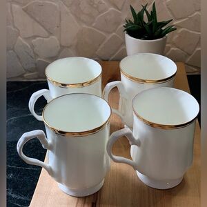 HITKARI | Set of 4 | White Fine Bone China Mugs with Gold Trim